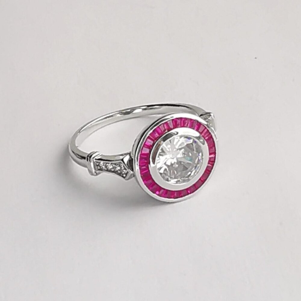 Art Deco White Sapphire and Ruby Ring in Sterling Silver - Picture 3 of 9